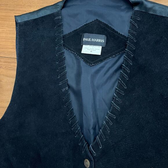 Paul Harris Vest Size M Black Suede Leather Snap Front Pockets Oklahoma - Picture 4 of 9